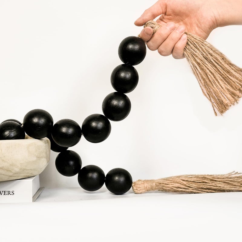 RUIRUICO Extra Large Wood Bead Garland with 1.6"" Diameter Wooden Beads and Tassels, Decorative Beads, Farmhouse Beads Home Decor (White, 41 Inches) - Image 1